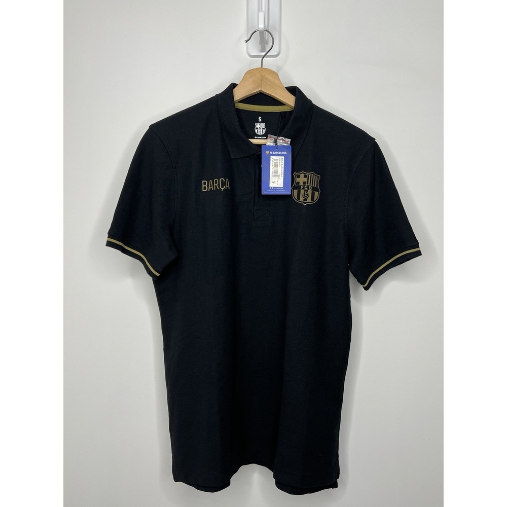 FC Barcelona Official Polo Shirt Mens Small Black Gold FCB Patch Authentic NWT